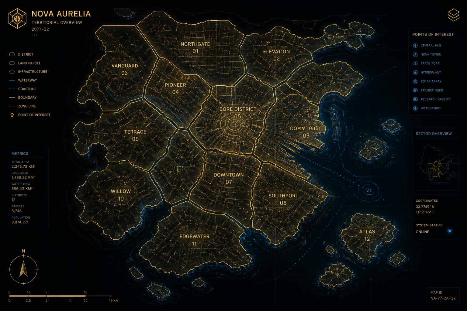 Holographic territorial map of the LORD AI world
